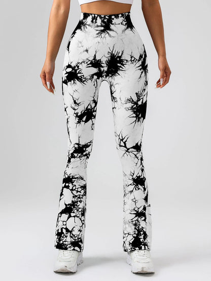 High-Waist Tummy Control Flare Yoga Pants For Women, Tie-Dye Stretch Slimming Bootcut Workout Pants, Fitness & Sports Activewear