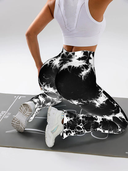 High-Waist Tummy Control Flare Yoga Pants For Women, Tie-Dye Stretch Slimming Bootcut Workout Pants, Fitness & Sports Activewear