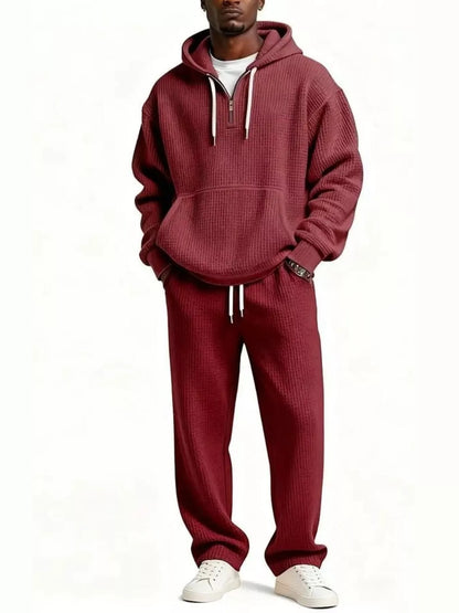 Men's Full Size Casual Waffle Knit Hoodie and Pants Set Plus Size