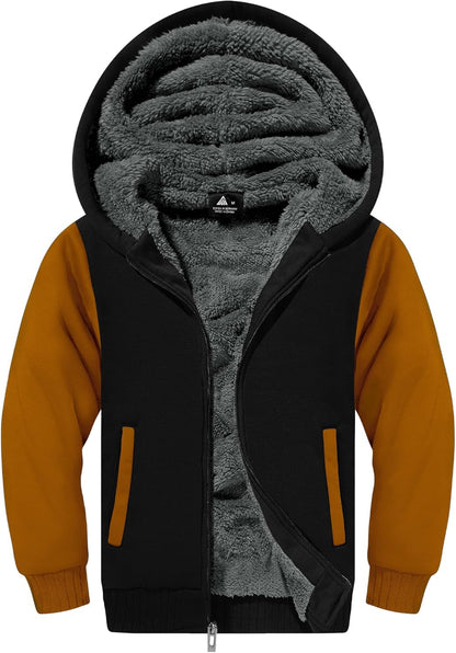 SWISSWELL Hooded Jacket for Boys Full Zip Ultra Soft Sherpa Fleece Hoodie Sweatshirt for Kids School Hooded Outerwear