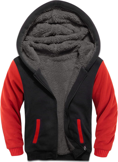 SWISSWELL Hooded Jacket for Boys Full Zip Ultra Soft Sherpa Fleece Hoodie Sweatshirt for Kids School Hooded Outerwear