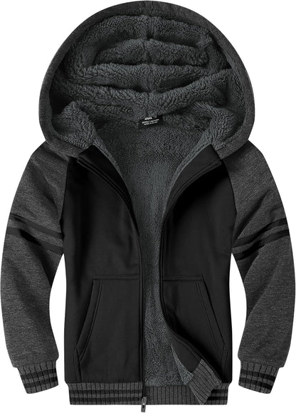 SWISSWELL Hooded Jacket for Boys Full Zip Ultra Soft Sherpa Fleece Hoodie Sweatshirt for Kids School Hooded Outerwear
