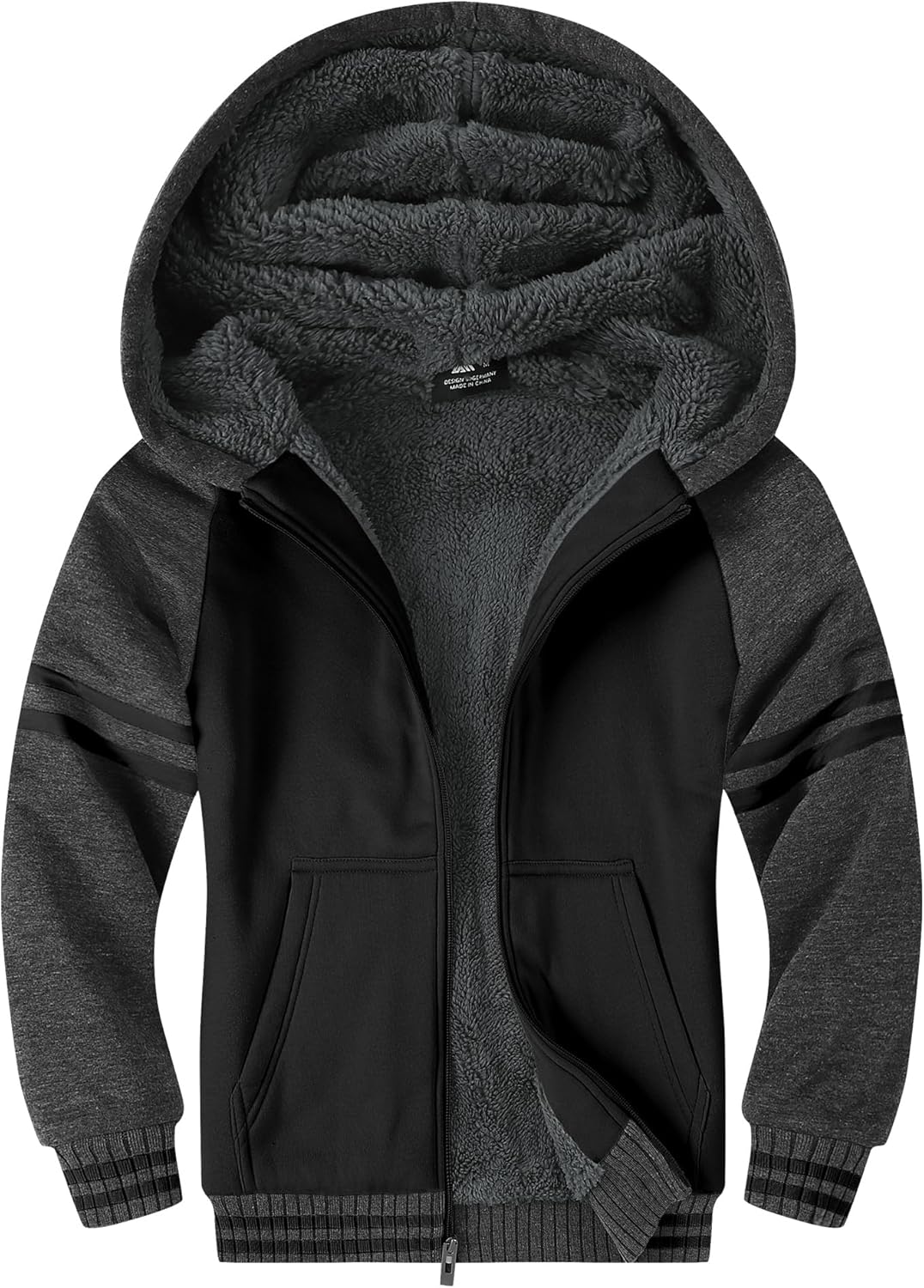 SWISSWELL Hooded Jacket for Boys Full Zip Ultra Soft Sherpa Fleece Hoodie Sweatshirt for Kids School Hooded Outerwear