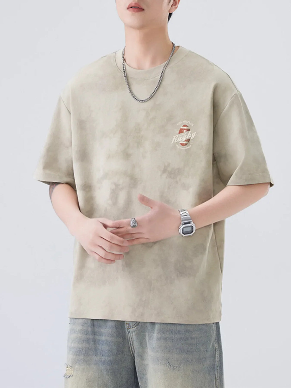 Men's Plus Size Round Neck T-Shirt | Oversized Washed Cotton Tee