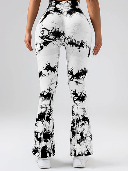 High-Waist Tummy Control Flare Yoga Pants For Women, Tie-Dye Stretch Slimming Bootcut Workout Pants, Fitness & Sports Activewear