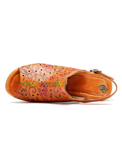 Fish Mouth Genuine Leather High Heel Sandals