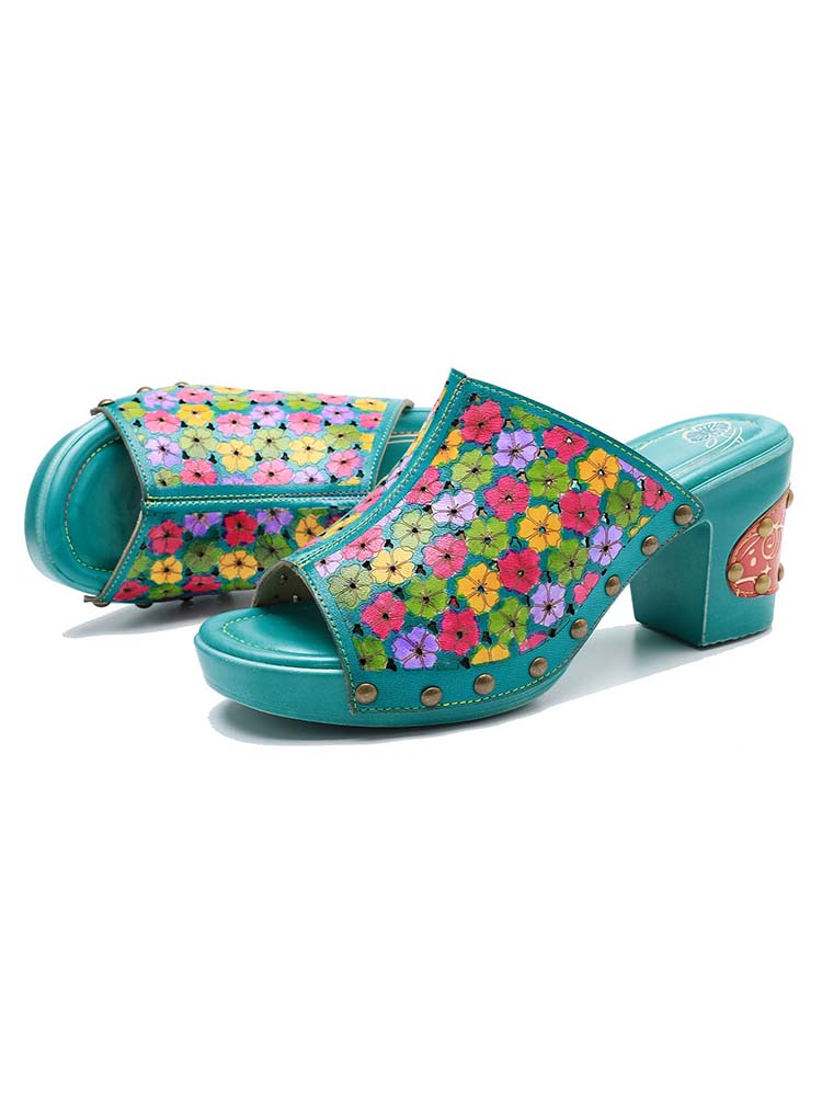 Retro Handmade Four-color Printed Sandals