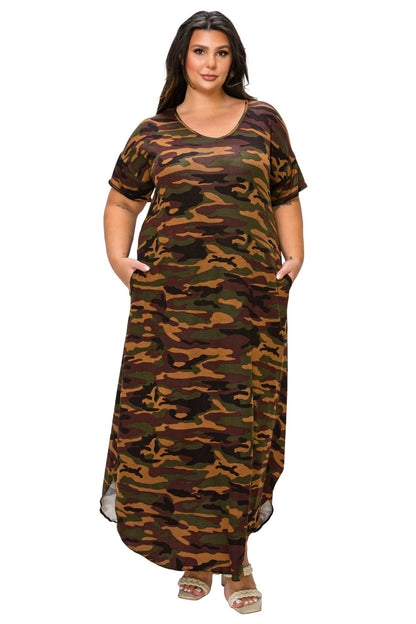 Katt Camo Pocket Maxi Dress