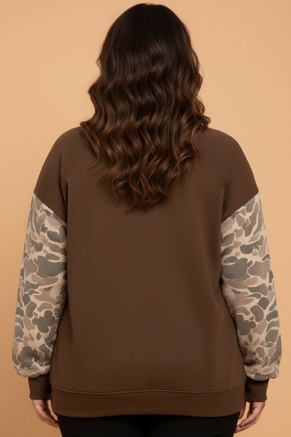 Plus Size Camo Patchwork Mock Neck Sweatshirt