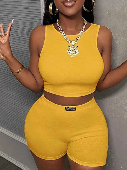 Turmeric Ribbed Crop Top and Shorts Set Streetwear