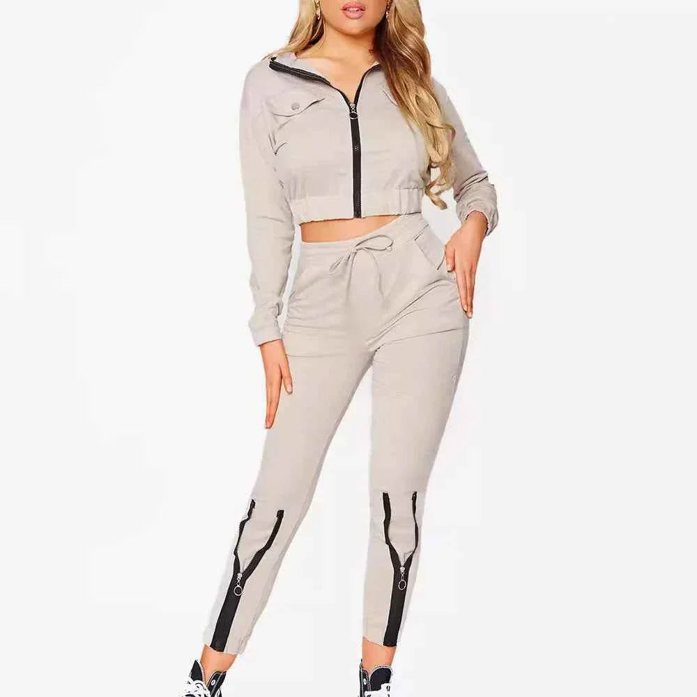 Women’s Zipper Crop Jacket & High Waist Pants