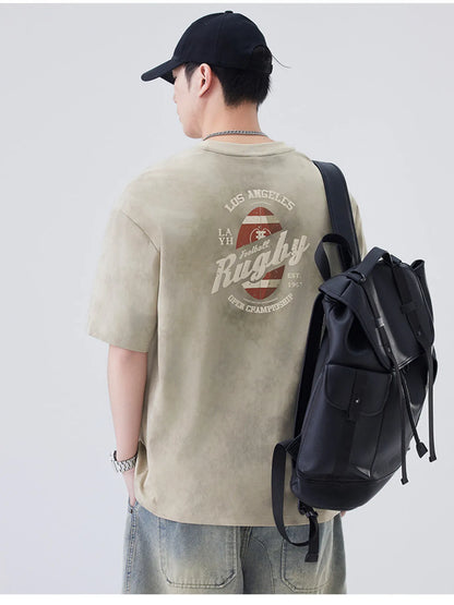 Men's Plus Size Round Neck T-Shirt | Oversized Washed Cotton Tee