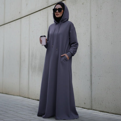 French Terry Hoodie Abaya With Pockets  (MA340)