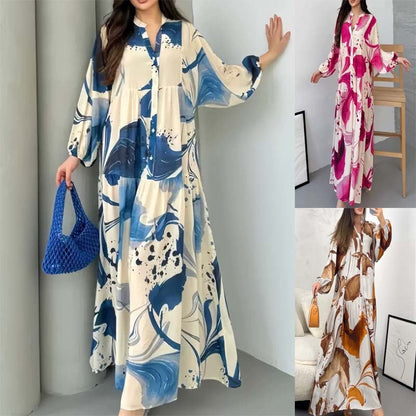 Loose Fit V-Neck Long Sleeve Dress Abaya(MA377)
