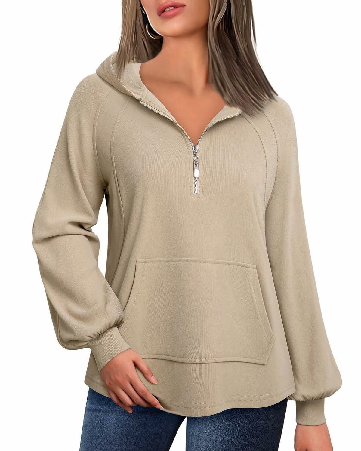 VALOLIA Women's Long Sleeve Tunic Top Ivory Cream Size M