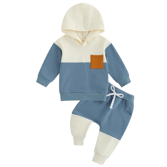 Tiaham Baby Boy Clothes Fashion Hoodie Outfits Hooded Tops Hoodies Sweatpant Kids Toddler Boys Pant Clothing Sets (Beige Blue 6-12 Months) - # BAAA51210029